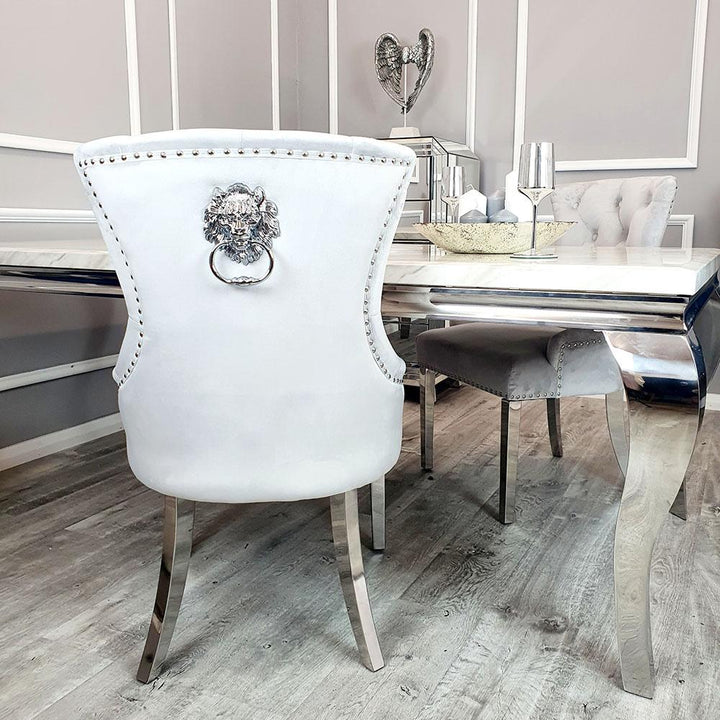 Megan Light Grey Plush Velvet Lion Knocker Dining Chair - Belmont Interiors