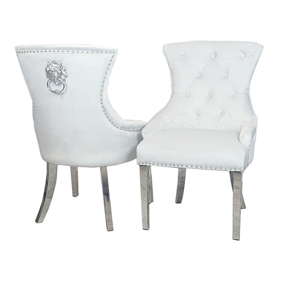Megan Light Grey Plush Velvet Lion Knocker Dining Chair - Belmont Interiors