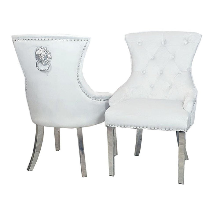 Megan Light Grey Plush Velvet Lion Knocker Dining Chair - Belmont Interiors