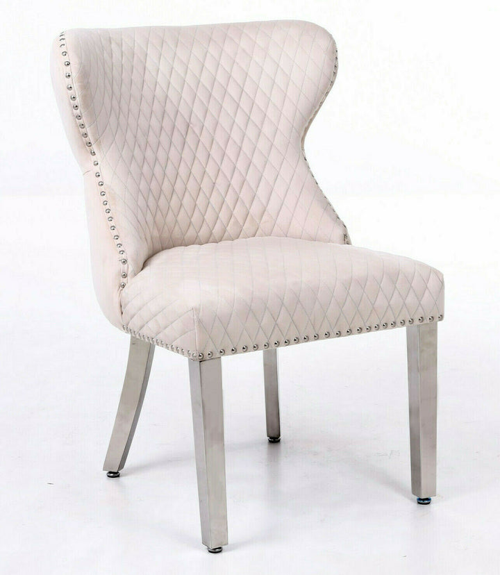 Valentino Lion Knocker Quilted Tufted Plush Velvet Dining Chair - Belmont Interiors