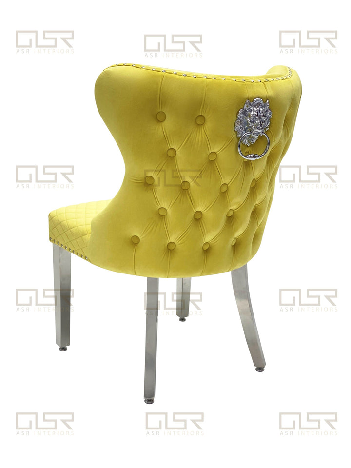 Valentino Lion Knocker Quilted Tufted Plush Velvet Dining Chair - Belmont Interiors