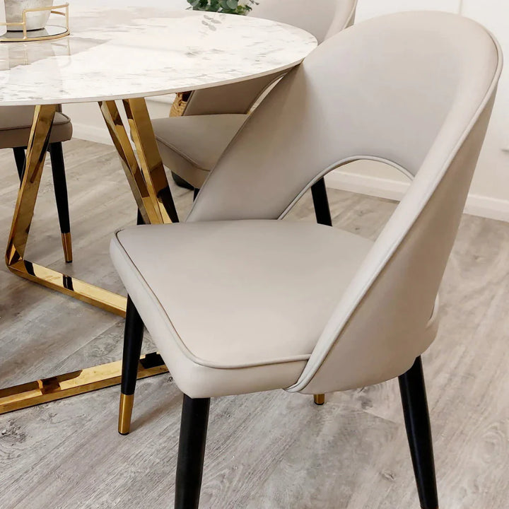 Louis Glass & Gold Dining Table With Astra Velvet / Leather Chairs-Dining Table & Chairs Set-Cuthwells-Belmont Interiors
