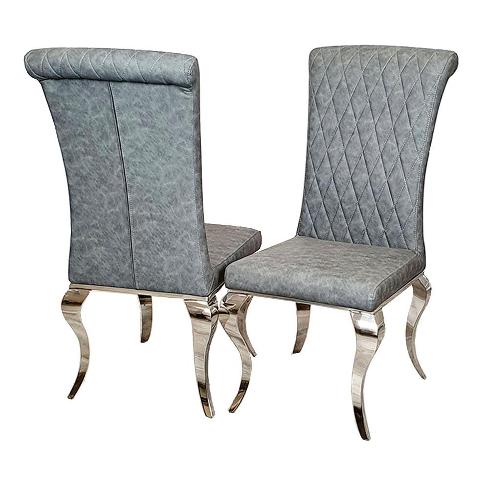 Nicole Dark Grey Leather Cross Stitch Dining Chair - Belmont Interiors