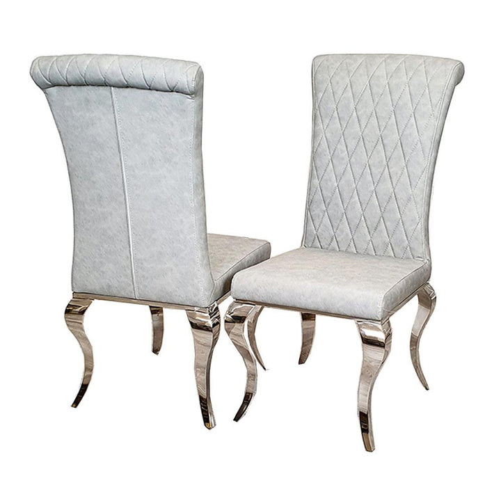 Nicole Light Grey Leather Cross Stitch Dining Chair - Belmont Interiors