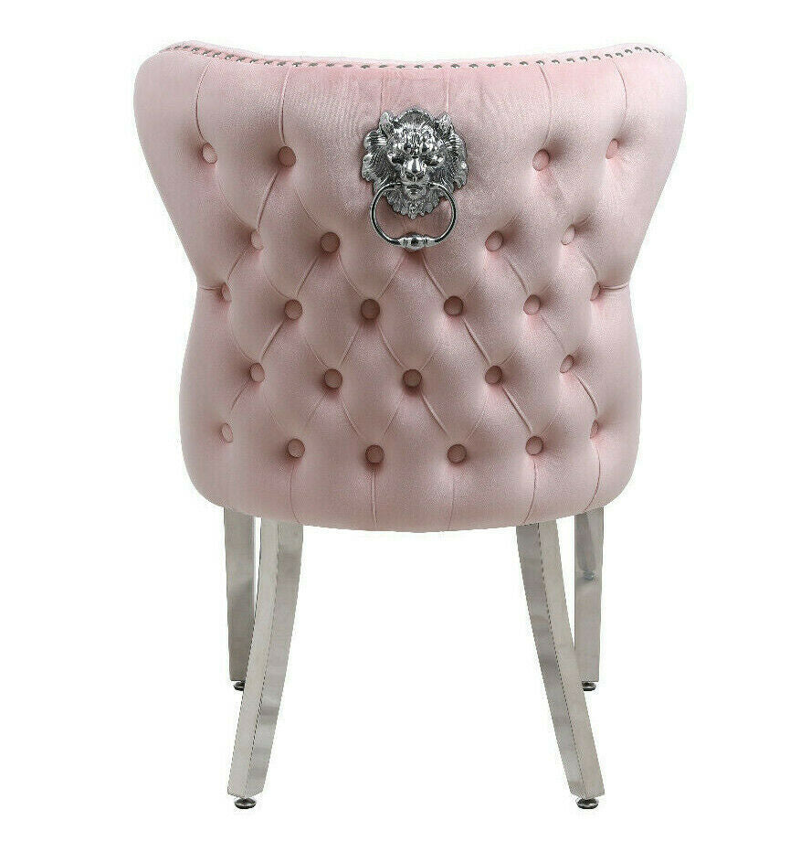Valentino Lion Knocker Quilted Tufted Plush Velvet Dining Chair - Belmont Interiors