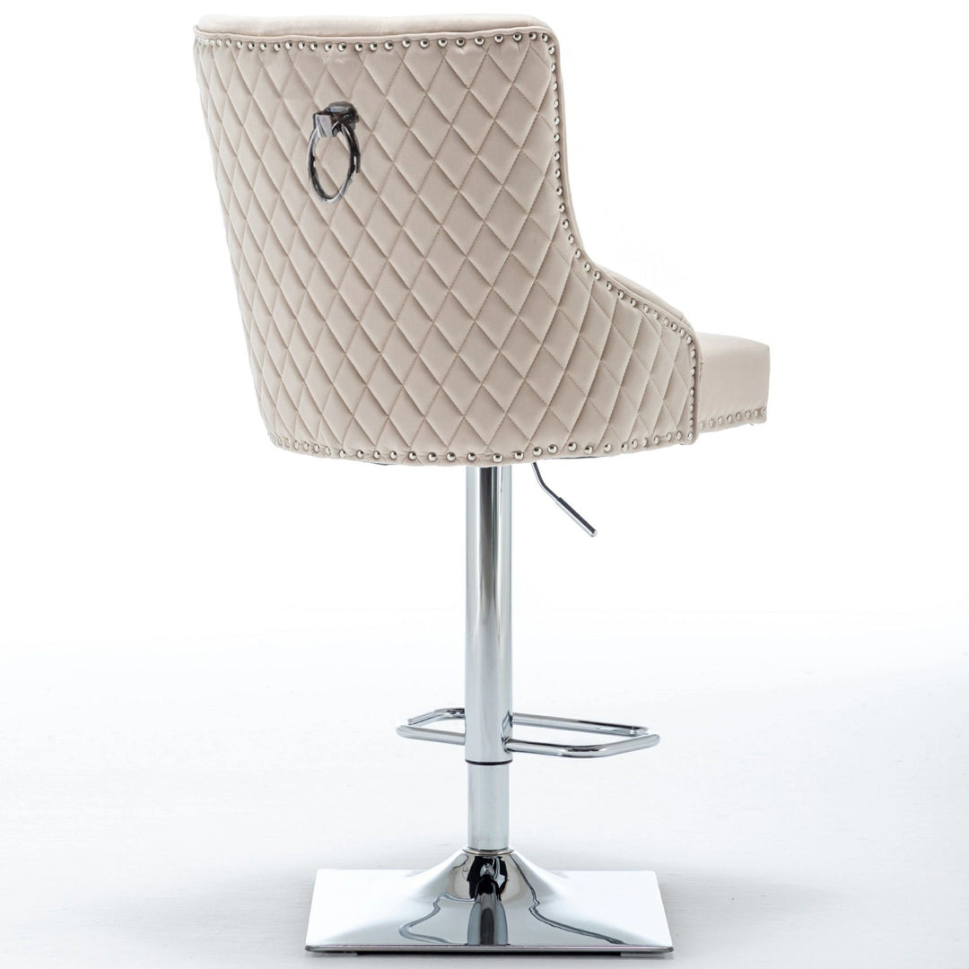 Portland, Cream French Velvet, Ring Knocker Quilted Back Bar Stool - Belmont Interiors