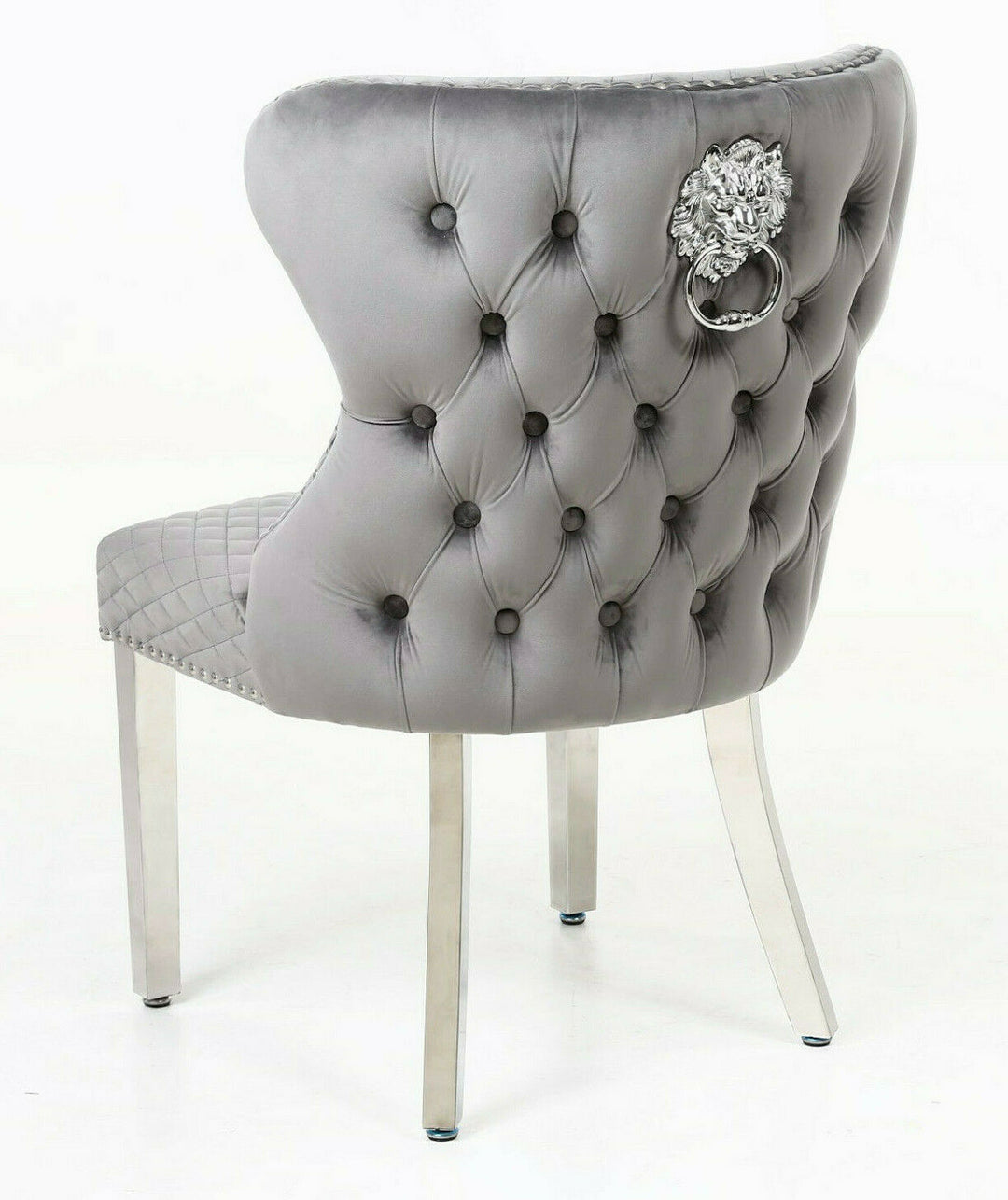 Louis 150cm White Marble Dining Table + Valentino Lion Knocker Velvet Chairs - Belmont Interiors