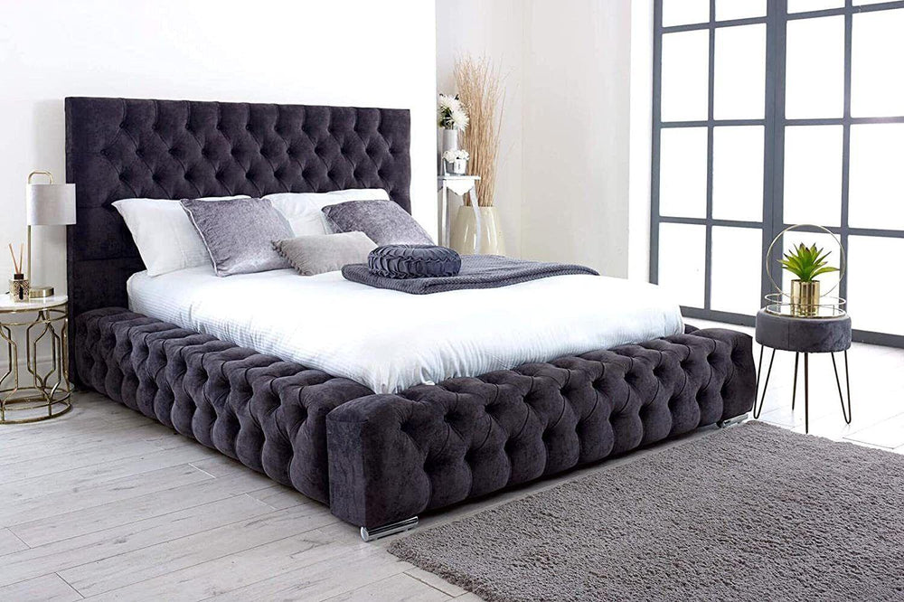 The Mayfair Upholstered Plush Velvet Button Bed Frame - Belmont Interiors