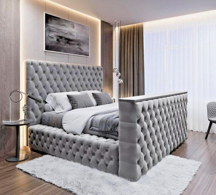 The Logan Upholstered Chesterfield Plush Velvet TV Bed Frame - Belmont Interiors