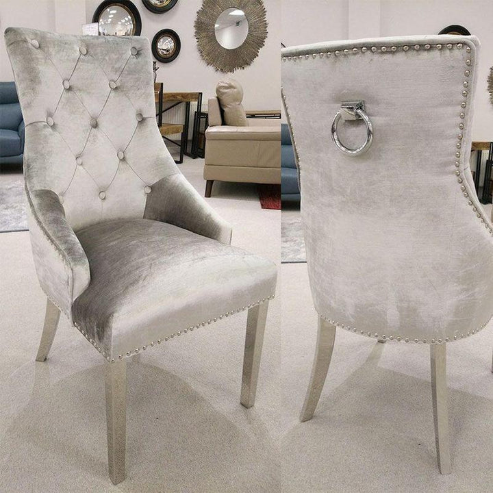 Louis 150cm Beige Marble Dining Table + Belle Plush Velvet Knocker Chairs - Belmont Interiors