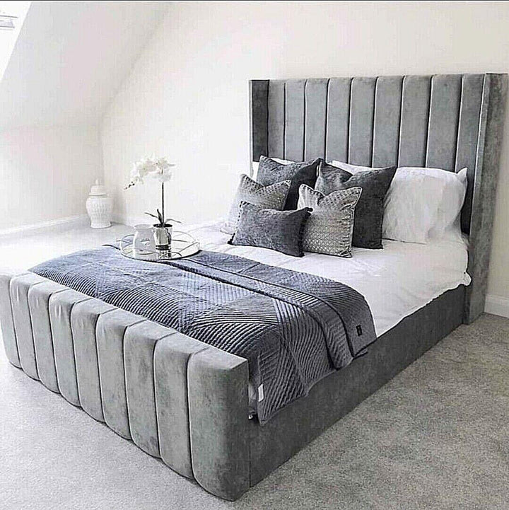 The Florida Panel Wing Plush Velvet Bed Frame - Belmont Interiors