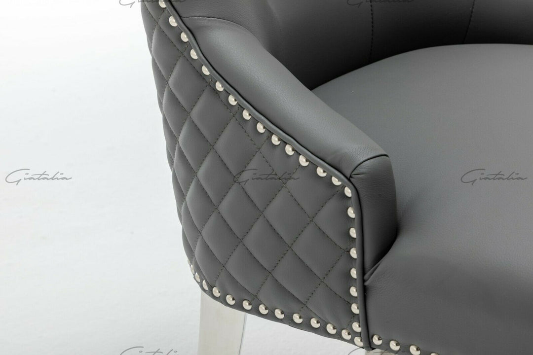 Winchester Grey PU Dining Chair Faux Leather Lion Knocker Chrome - Belmont Interiors