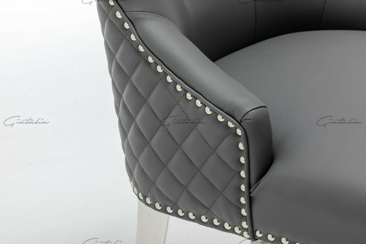 Winchester Grey PU Dining Chair Faux Leather Lion Knocker Chrome - Belmont Interiors