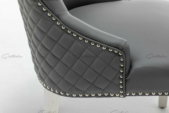 Winchester Grey PU Dining Chair Faux Leather Lion Knocker Chrome - Belmont Interiors