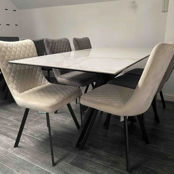 Nova 180cm Grey/Gold Ceramic Marble Dining Table - Belmont Interiors