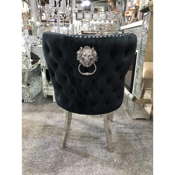 Valentino Black Quilted French Velvet Chrome Leg Lion Knockerback Dining Chair - Belmont Interiors